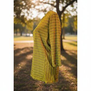 TOAD&CO SZ M Women's Merino Wool blend Striped Pullover Tunic Top Yellow/Green